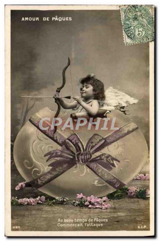 Postcard Old Child Arc Fleche Easter Angel of Love