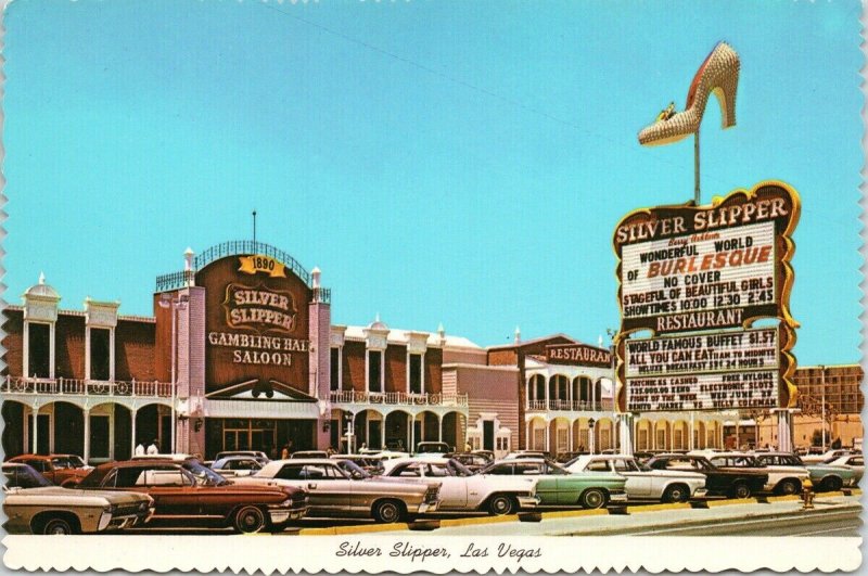 Silver Slipper Las Vegas NV Nevada Burlesque Cars Vintage UNUSED Postcard F45