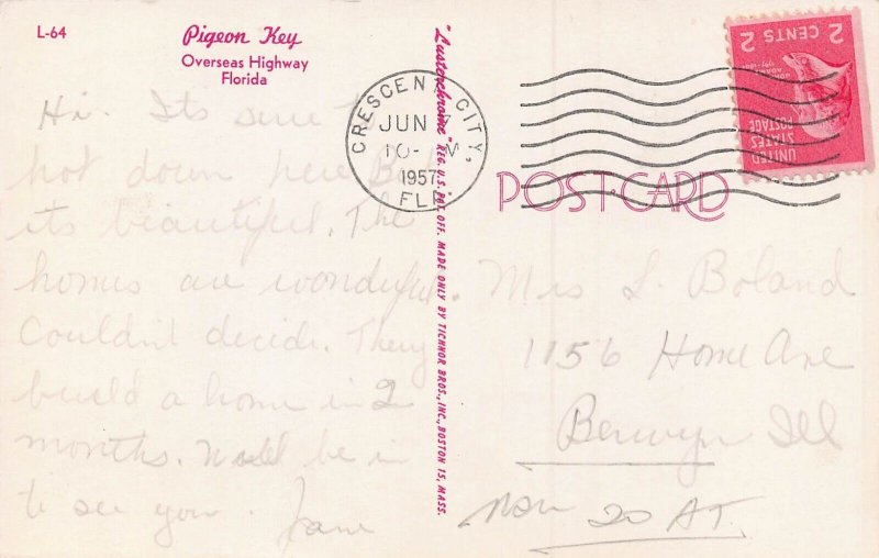 PIGEON KEY FLORIDA FL~OVERSEAS HIGHWAY BRIDGE~1957 POSTCARD