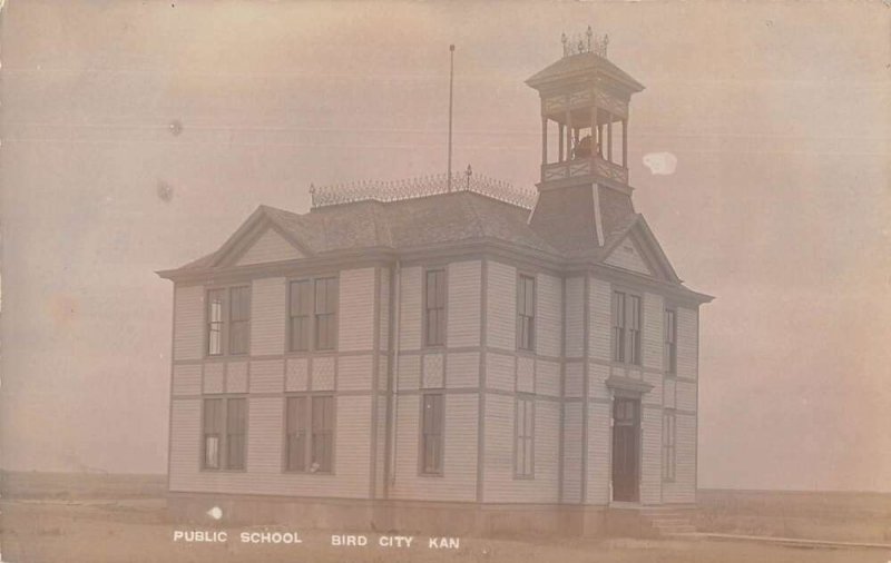 Bird City Kansas Public School Real Photo Vintage Postcard AA17101