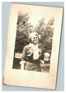 Vintage 1910's RPPC Postcard - Snapshot of Woman in Her Garden