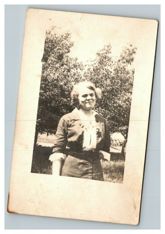 Vintage 1910's RPPC Postcard - Snapshot of Woman in Her Garden