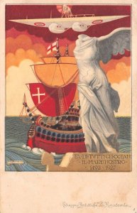 ITALY SHIP TO AVIATION 1492-1927 ARTIST SIGNED NANNI POSTCARD 1927