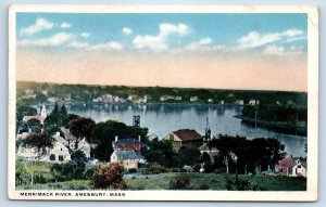 1920 Amesbury Massachusetts Vintage Postcard Merrimack River Aerial View House