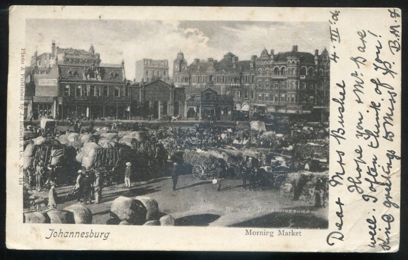 dc1843 - SOUTH AFRICA Johannesburg Postcard 1906 Market Square by Barnett