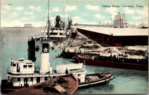 Postcard Harbor Scene Boats Pier in Galveston, Texas