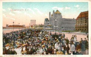 Vintage Postcard Crowd Boardwalk Front Of Marlborough Blenheim Atlantic City NJ