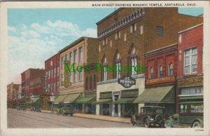 America Postcard - Main Street Showing Masonic Temple, Ashtabula, Ohio RS28286