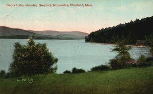 Vintage Postcard Onota Lake Showing Greylock Mountains Pittsfield Massachusetts