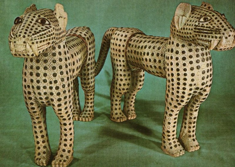 Antiquities Of Benin Nigeria Primitive Art Leopards Postcard