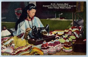 Miami Florida Postcard Seminole Maid Native Handicraft Musa Isle c1940 Vintage