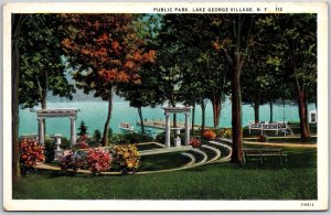 1931 Public Park Lake George Village New York NY Grounds & Trees Posted Postcard