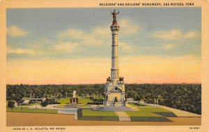 Soldiers Sailors Monument Des Moines Iowa linen postcard