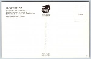 Seattle Washington~World's Fair~US Science Pavilion @ Night~1962 Postcard