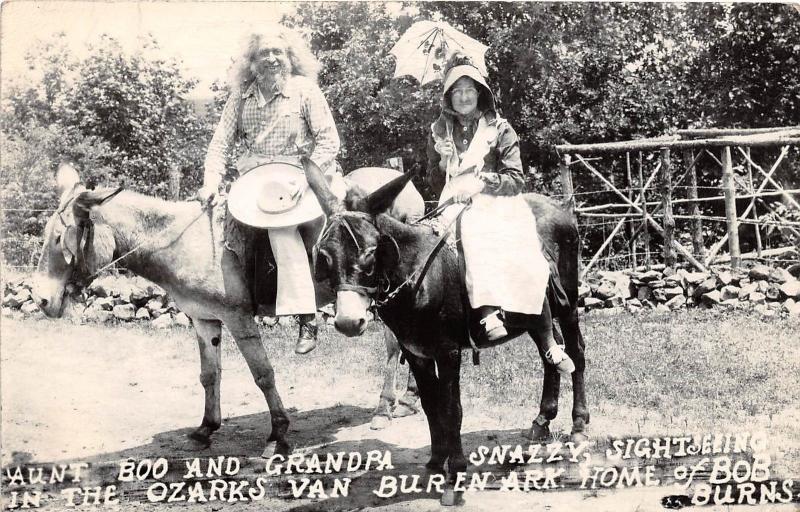 Arkansas AR Postcard VAN BUREN Bob Burns AUNT BOO Grandpa Snazzy Mules RPPC