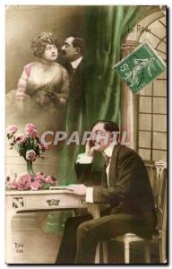 Fantasy - Couple - Le Reve - Romantic Card With Mustached Man - Old Postcard