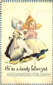 Artist Bernhardt Wall, Dutch Children 1914 light wear, postal marking on fron...