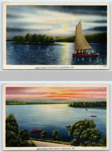 2 Postcards GREETINGS from SOUTH BERWICK, Maine ME ~ York County c1940s Linens