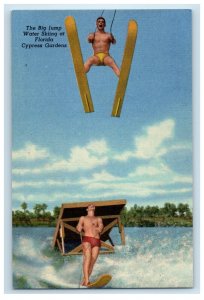 c1930's The Big Jump Water Skiing At Florida Cypress Gardens FL Vintage Postcard