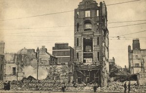 ireland, DUBLIN, Sinn Fein Rebellion Postcard, Wrecked Shops in Sackville (1916)