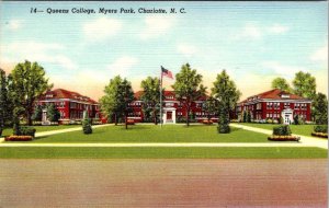 Charlotte, NC North Carolina  QUEENS COLLEGE Myers Park  ca1940's Linen Postcard