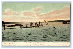 1907 Silver Lake NY, Fun At Silver Lake Boat Canoe Posted Antique Postcard