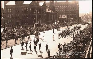 Milwaukee WI American Legion Parade Street Stores Flags RPPC Real Photo Postcard