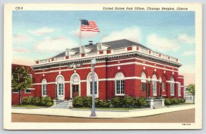 Chicago Heights Illinois~United States Post Office~1945 Linen Postcard