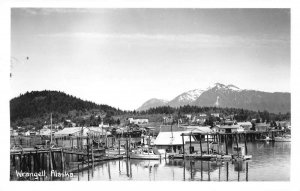 Wrangell Alaska birds eye view boats pier mountains real photo pc Y11099