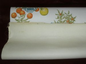 Vintage By the Yard Reed Wall Paper Kitchen Blue Delft Citrus Lemon Orange Daisy