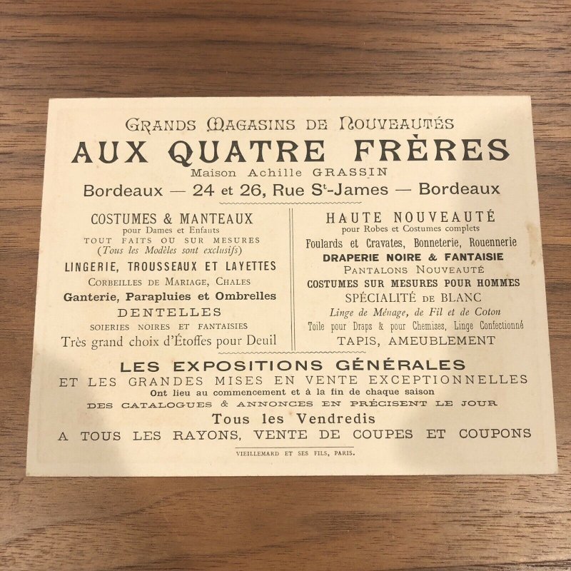  Victorian Trade Card - France - BATAILLE DE TOLBIAC - AUX QUATRE FRERES 