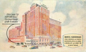 Artist Impression Autos Chicago Illinois Hotel Sherman 1934 Postcard 6558