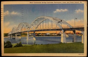 Vintage Postcard 1942 Centennial Bridge, Davenport IA - Rock Island, Illinois IL