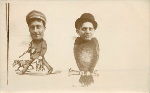 RPPC Studio Portraits Head in Hole Prop, 1 Guy is a Bird, the other is a Hunter