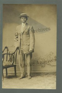 RPPC c1910 AMPUTEE Posing STUDIO Shot MISSING RIGHT HAND Hiding It HANDICAP 