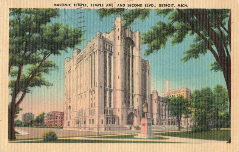 Postcard Masonic Temple Temple Avenue Detroit Michigan 