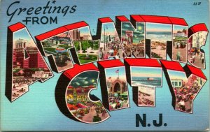 Vtg Linen Postcard Large Letter Greetings From Atlantic City New Jersey NJ