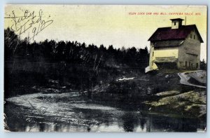 Chippewa Falls Wisconsin WI Postcard Glen Lock Dam Mill Exterior Building c1905