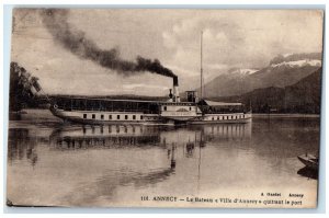 1931 The Boat in City of Annecy Leaving the Port Haute-Savoie France Postcard