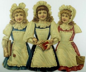 1880's-90's Large Victorian Counter Display Three Lovely Girls Bonnets Fab!