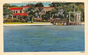 PANAMA CITY, Florida FL  COVE HOTEL Bay View~Pier ROADSIDE c1940s Linen Postcard