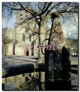 Postcard Modern Aubazine Correze La Fontaine and the famous Romanesque church...