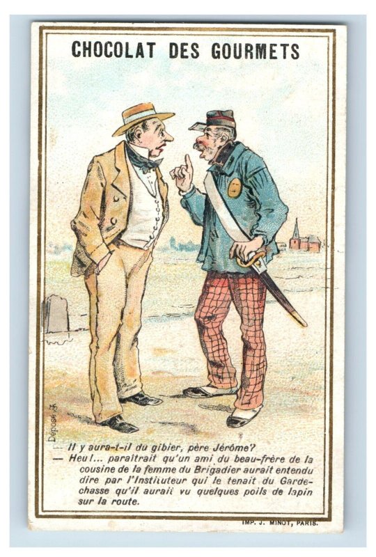 1880s French Gourmet Chocolates Trebucien Two Gentlemen Talking F155