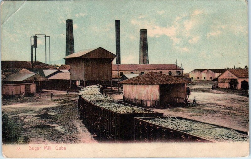 CUBA~   View of  a  SUGAR MILL   ~   Railroad Cars    c1910s    Postcard