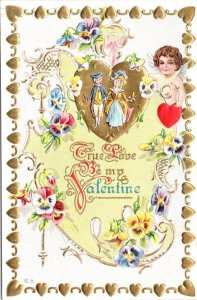 Holiday Greeting  BE MY VALENTINE  Gold Embossed Hearts  1910 E Nash Postcard