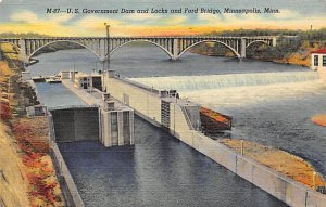 US Government Dam and Locks Ford Bridge - Minneapolis, Minnesota MN  