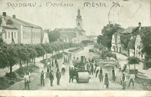 czech, NOVEHO MESTA nad Metují, Street Scene, Steam Roller (1900s) Postcard