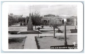 Agua Prieto Sonora Mexico Postcard Flag Pole Building 1958 RPPC Photo