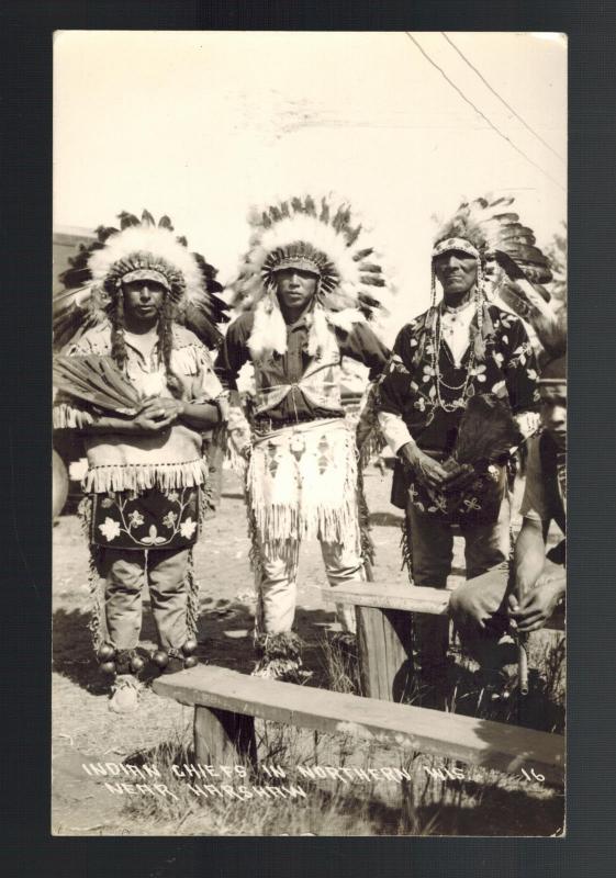 Vintage Real Picture Postcard Native American Indian Chiefs North Wisconsin RPPC