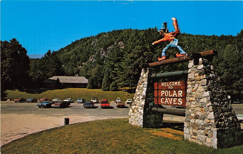 Plymouth New Hampshire 1960s Postcard Polar Caves Entrance Sign 